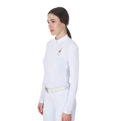 Polo de concurso para mujer de manga larga Equestro x FISE Blanco