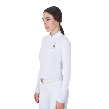 Polo de concurso para mujer de manga larga Equestro x FISE Blanco