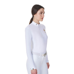 Polo de concurso para mujer de manga larga Equestro x FISE Blanco