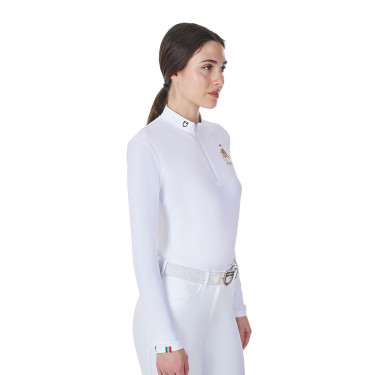 Polo de concurso para mujer de manga larga Equestro x FISE Blanco