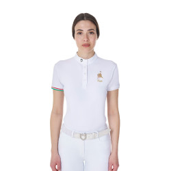 Polo de concurso Equestro x FISE para mujer, corte slim, mangas cortas Blanco