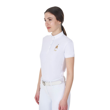 Polo de concurso Equestro x FISE para mujer, corte slim, mangas cortas Blanco