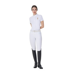 Polo de concurso Equestro x FISE para mujer, corte slim, mangas cortas Blanco