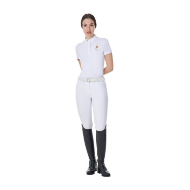 Polo de concurso Equestro x FISE para mujer, corte slim, mangas cortas Blanco