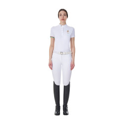 Polo de concurso Equestro x FISE para mujer, corte slim, mangas cortas Blanco