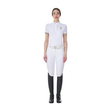 Polo de concurso Equestro x FISE para mujer, corte slim, mangas cortas Blanco