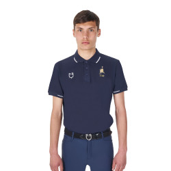 Polo de entrenamiento para hombre Equestro x FISE de tres botones y manga corta Americana marina Azul marino