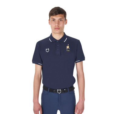 Polo de entrenamiento para hombre Equestro x FISE de tres botones y manga corta Americana marina Azul marino