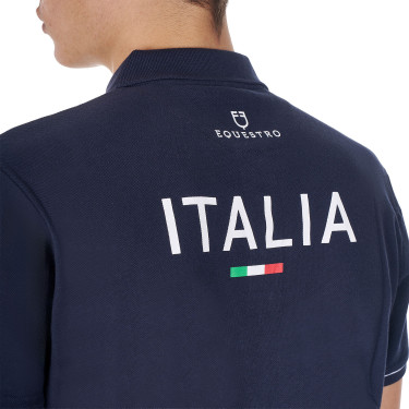 Polo de entrenamiento para hombre Equestro x FISE de tres botones y manga corta Americana marina Azul marino