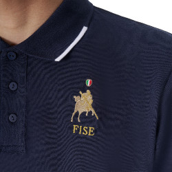 Polo de entrenamiento para hombre Equestro x FISE de tres botones y manga corta Americana marina Azul marino
