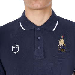 Polo de entrenamiento para hombre Equestro x FISE de tres botones y manga corta Americana marina Azul marino