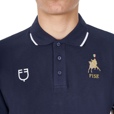 Polo de entrenamiento para hombre Equestro x FISE de tres botones y manga corta Americana marina Azul marino
