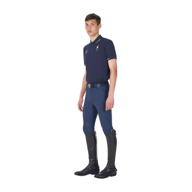 Polo de entrenamiento para hombre Equestro x FISE de tres botones y manga corta Americana marina Azul marino