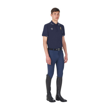 Polo de entrenamiento para hombre Equestro x FISE de tres botones y manga corta Americana marina Azul marino