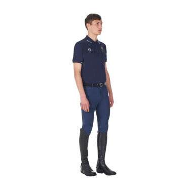 Polo de entrenamiento para hombre Equestro x FISE de tres botones y manga corta Americana marina Azul marino