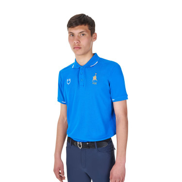 Polo de entrenamiento para hombre Equestro x FISE de tres botones y manga corta Azul de Savoie
