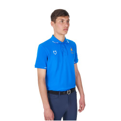 Polo de entrenamiento para hombre Equestro x FISE de tres botones y manga corta Azul de Savoie
