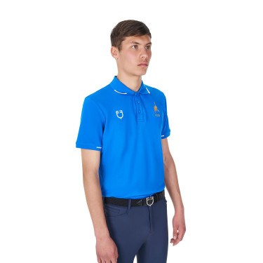Polo de entrenamiento para hombre Equestro x FISE de tres botones y manga corta Azul de Savoie