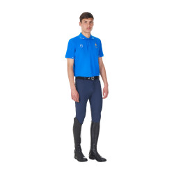Polo de entrenamiento para hombre Equestro x FISE de tres botones y manga corta Azul de Savoie
