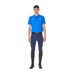 Polo de entrenamiento para hombre Equestro x FISE de tres botones y manga corta Azul de Savoie