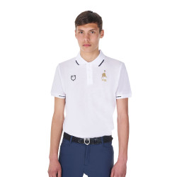 Polo de entrenamiento para hombre Equestro x FISE de tres botones y manga corta Blanco