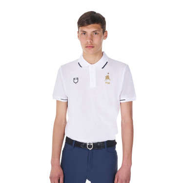 Polo de entrenamiento para hombre Equestro x FISE de tres botones y manga corta Blanco