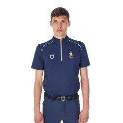 Polo de entrenamiento para hombre Equestro x FISE con cremallera bandera italiana de manga corta Americana marina Azul marino