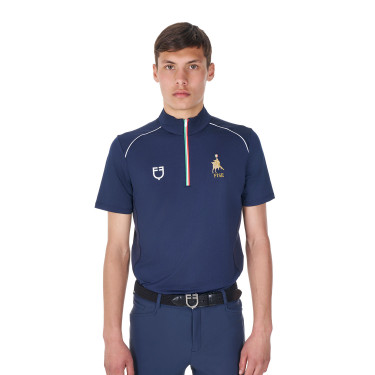 Polo de entrenamiento para hombre Equestro x FISE con cremallera bandera italiana de manga corta Americana marina Azul marino