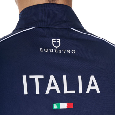Polo de entrenamiento para hombre Equestro x FISE con cremallera bandera italiana de manga corta Americana marina Azul marino