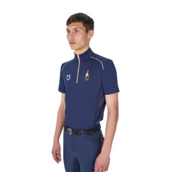 Polo de entrenamiento para hombre Equestro x FISE con cremallera bandera italiana de manga corta Americana marina Azul marino