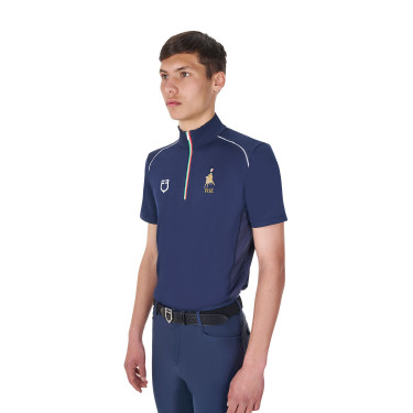 Polo de entrenamiento para hombre Equestro x FISE con cremallera bandera italiana de manga corta Americana marina Azul marino