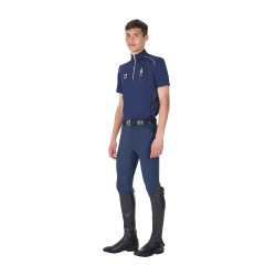Polo de entrenamiento para hombre Equestro x FISE con cremallera bandera italiana de manga corta Americana marina Azul marino