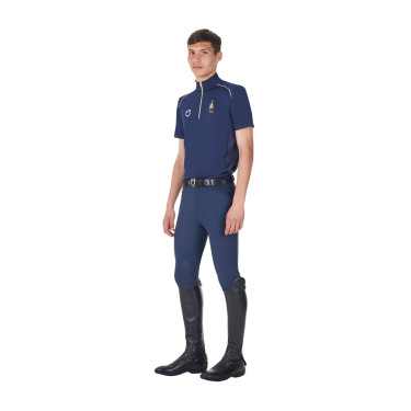Polo de entrenamiento para hombre Equestro x FISE con cremallera bandera italiana de manga corta Americana marina Azul marino