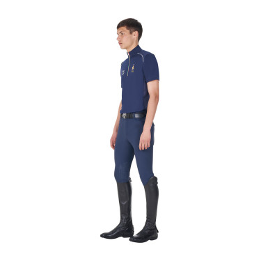 Polo de entrenamiento para hombre Equestro x FISE con cremallera bandera italiana de manga corta Americana marina Azul marino
