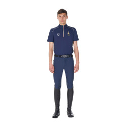Polo de entrenamiento para hombre Equestro x FISE con cremallera bandera italiana de manga corta Americana marina Azul marino