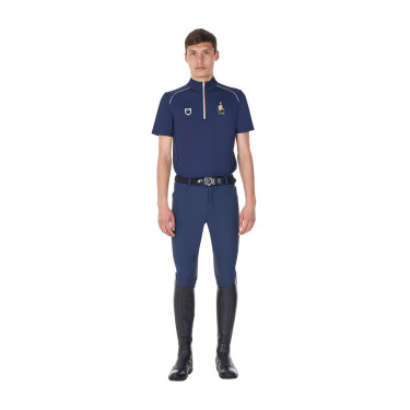 Polo de entrenamiento para hombre Equestro x FISE con cremallera bandera italiana de manga corta Americana marina Azul marino