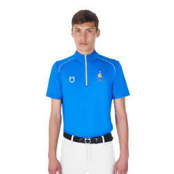 Polo de entrenamiento para hombre Equestro x FISE con cremallera bandera italiana de manga corta Azul de Savoie