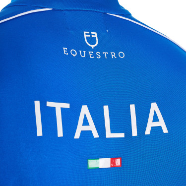 Polo de entrenamiento para hombre Equestro x FISE con cremallera bandera italiana de manga corta Azul de Savoie