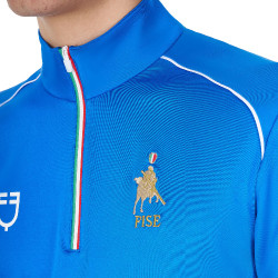 Polo de entrenamiento para hombre Equestro x FISE con cremallera bandera italiana de manga corta Azul de Savoie