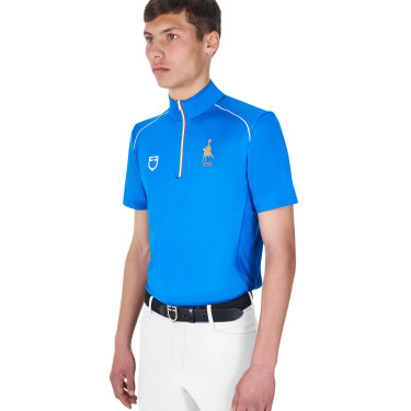 Polo de entrenamiento para hombre Equestro x FISE con cremallera bandera italiana de manga corta Azul de Savoie