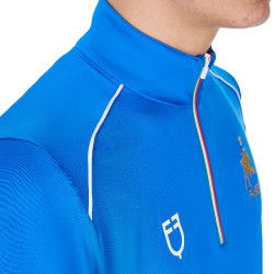 Polo de entrenamiento para hombre Equestro x FISE con cremallera bandera italiana de manga corta Azul de Savoie