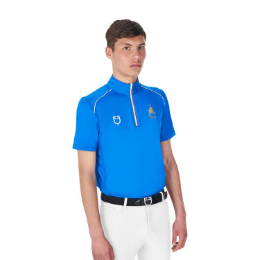 Polo de entrenamiento para hombre Equestro x FISE con cremallera bandera italiana de manga corta Azul de Savoie