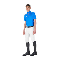 Polo de entrenamiento para hombre Equestro x FISE con cremallera bandera italiana de manga corta Azul de Savoie