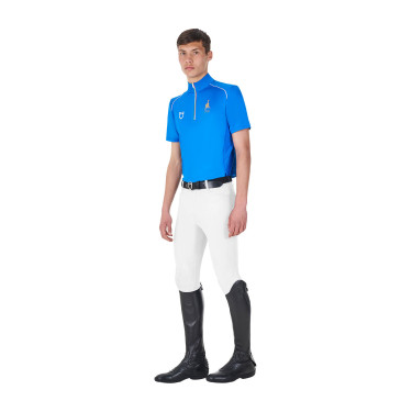 Polo de entrenamiento para hombre Equestro x FISE con cremallera bandera italiana de manga corta Azul de Savoie