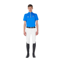 Polo de entrenamiento para hombre Equestro x FISE con cremallera bandera italiana de manga corta Azul de Savoie