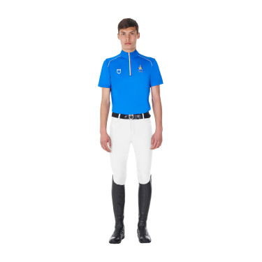 Polo de entrenamiento para hombre Equestro x FISE con cremallera bandera italiana de manga corta Azul de Savoie