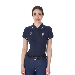 Polo de entrenamiento para mujer Equestro x FISE de tres botones y manga corta Americana marina Azul marino
