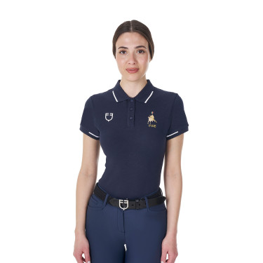 Polo de entrenamiento para mujer Equestro x FISE de tres botones y manga corta Americana marina Azul marino