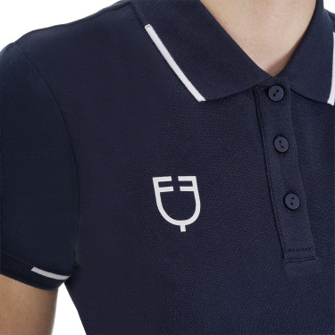 Polo de entrenamiento para mujer Equestro x FISE de tres botones y manga corta Americana marina Azul marino
