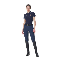 Polo de entrenamiento para mujer Equestro x FISE de tres botones y manga corta Americana marina Azul marino
